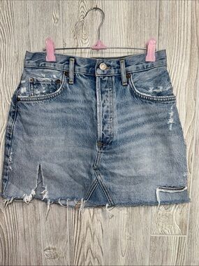 Agolde Faded Blue Distressed Denim Mini Skirt